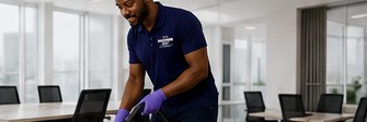 Maximum Rid Cleaners team member vacuuming an office